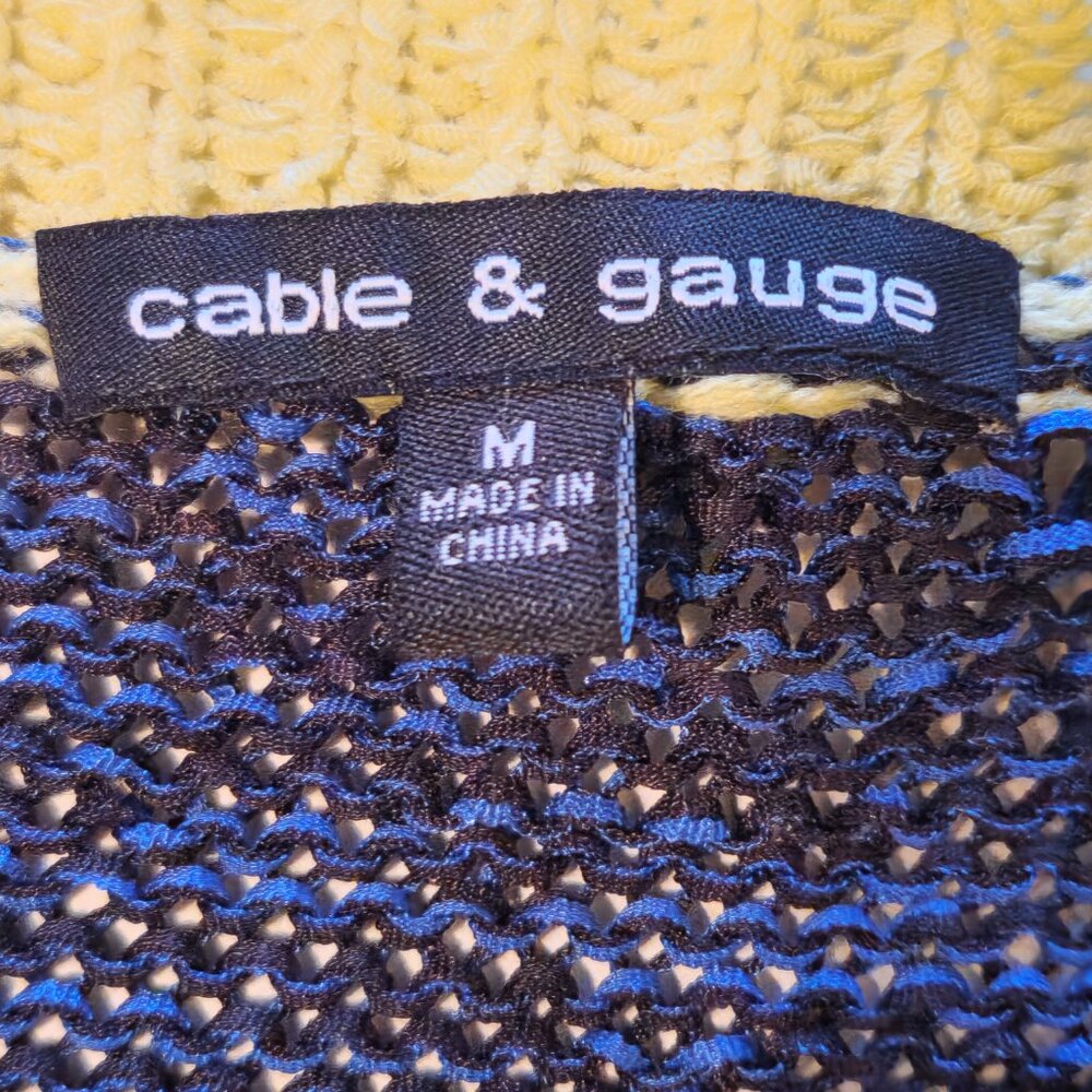 ❤️ 4/$20 Cable & Gauge knit sweater Women's medium stripes yellow blue comfy - Picture 12 of 14